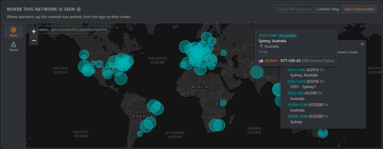 Geo-tagged communities on a world map