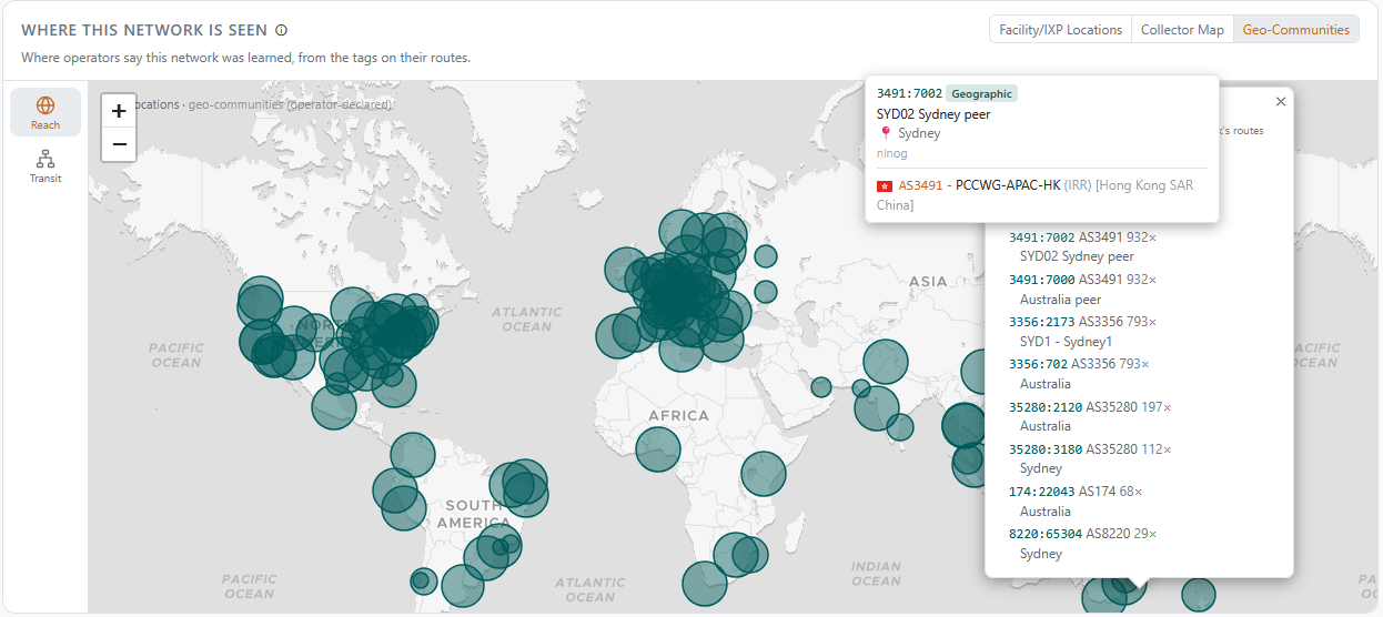 Geo-tagged communities on a world map