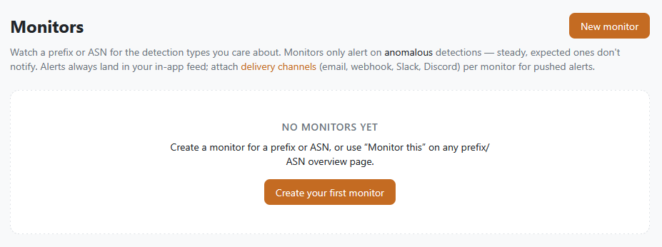 The monitors page